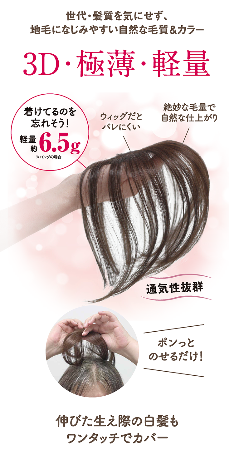 3D極薄軽量の部分ウィッグ