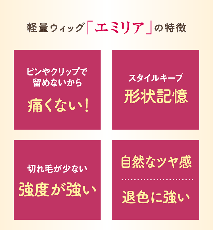 軽量部分ウィッグ エミリアの特徴